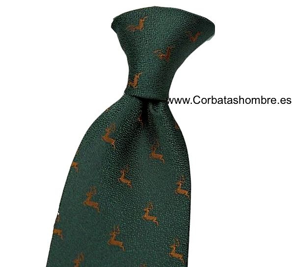 CORBATA VERDE OSCURO CON DIBUJO DE CIERVOS MARRONES 