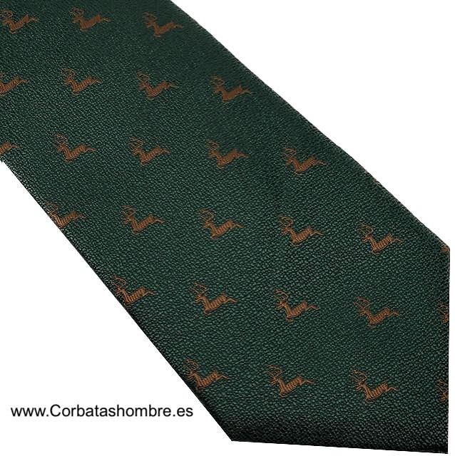 CORBATA VERDE OSCURO CON DIBUJO DE CIERVOS MARRONES 