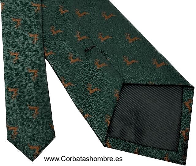 CORBATA VERDE OSCURO CON DIBUJO DE CIERVOS MARRONES 