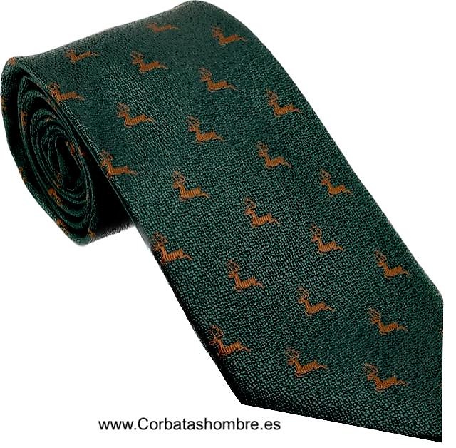 CORBATA VERDE OSCURO CON DIBUJO DE CIERVOS MARRONES 