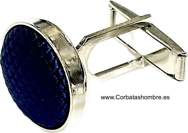 GEMELOS DE METAL Y TELA DE MINI CUADROS EN AZUL MARINO 