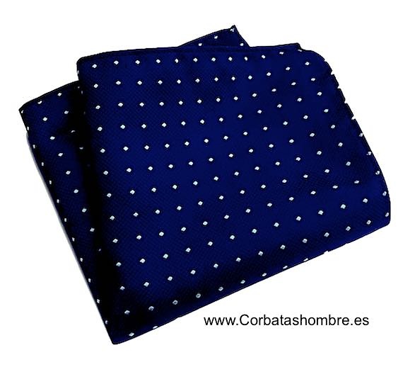 PAÑUELO AZUL MARINO CON LUNARES AZULES CLAROS PEQUEÑOS PARA BOLSILLO DE CHAQUETA 