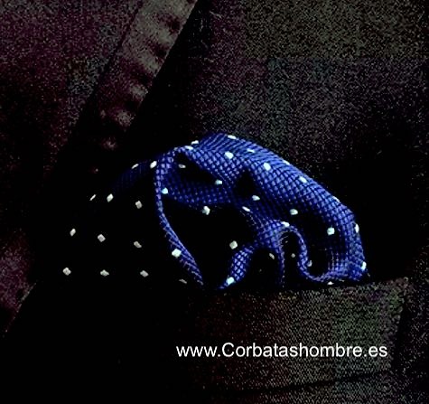 PAÑUELO AZUL MARINO CON LUNARES AZULES CLAROS PEQUEÑOS PARA BOLSILLO DE CHAQUETA 