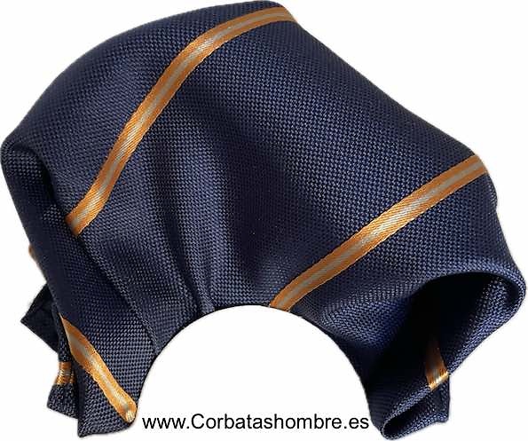 PAÑUELO AZUL MARINO DE LISTAS AMARILLO DORADO 