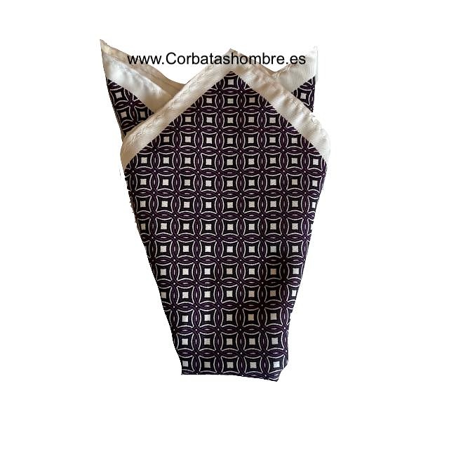 PAÑUELO BOLSILLO CHAQUETA TRAJE MORADO Y BLANCO CON DIBUJO GÓTICO 