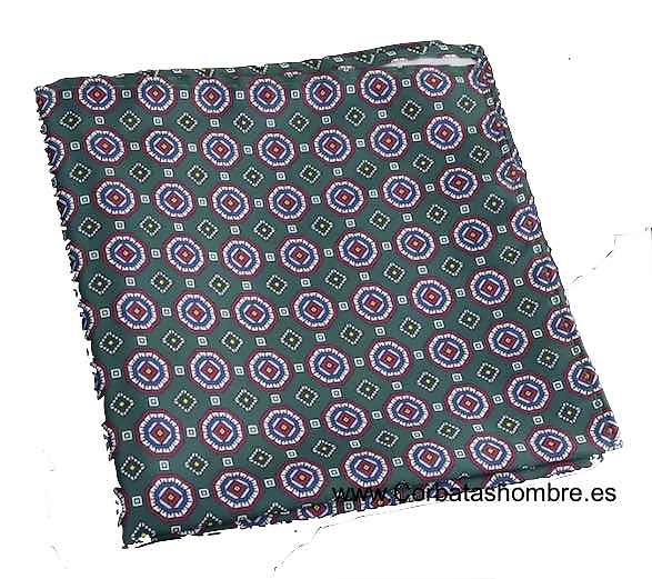 PAÑUELO BOLSILLO CHAQUETA VERDE CON OCTOGONOS ROJOS 