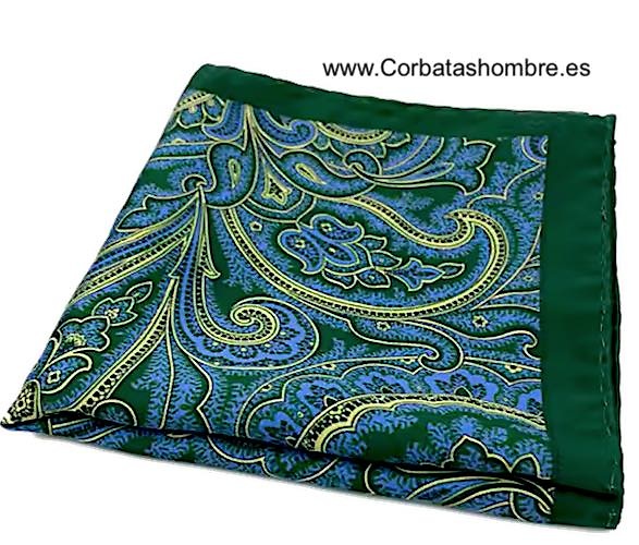 PAÑUELO BOLSILLO CHAQUETA VERDE Y AZUL DE CACHEMIRES GRANDES 