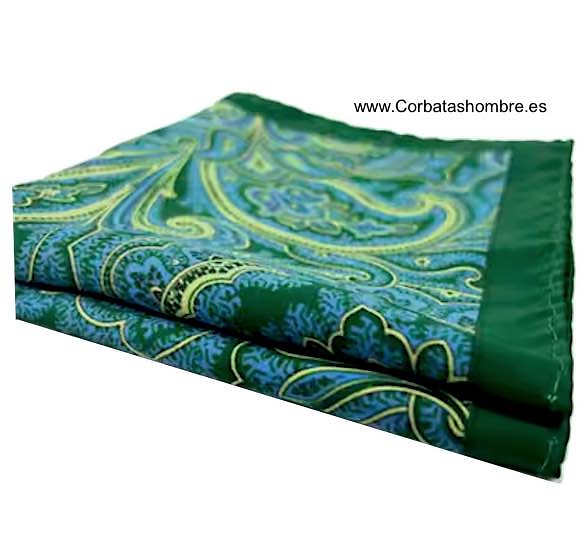 PAÑUELO BOLSILLO CHAQUETA VERDE Y AZUL DE CACHEMIRES GRANDES 