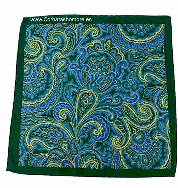 PAÑUELO BOLSILLO CHAQUETA VERDE Y AZUL DE CACHEMIRES GRANDES 