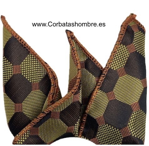 PAÑUELO BOLSILLO DEL TRAJE DE TELA BROCADA EN MARRON Y DORADO REVERSIBLE 