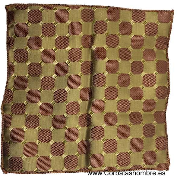 PAÑUELO BOLSILLO DEL TRAJE DE TELA BROCADA EN MARRON Y DORADO REVERSIBLE 