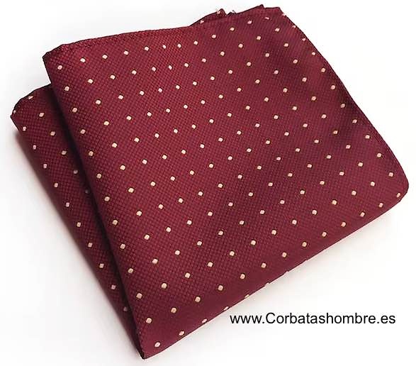 PAÑUELO BURDEOS CON LUNARESDORADOS PEQUEÑOS PARA BOLSILLO DE CHAQUETA 