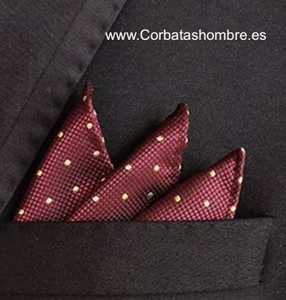 PAÑUELO BURDEOS CON LUNARESDORADOS PEQUEÑOS PARA BOLSILLO DE CHAQUETA 