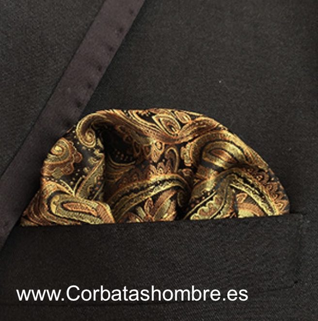 PAÑUELO DE CACHEMIR DORADO Y COBRE PARA BOLSILLO DE CHAQUETA 