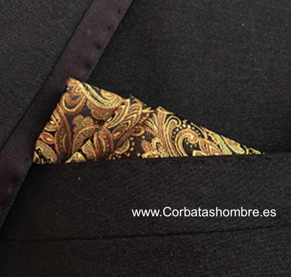 PAÑUELO DE CACHEMIR DORADO Y COBRE PARA BOLSILLO DE CHAQUETA 