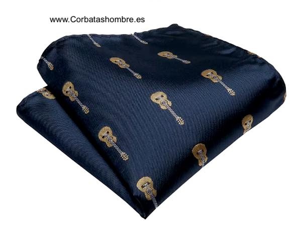 PAÑUELO DE TELA AZUL MARINO CON GUITARRAS ESPAÑOLAS CLÁSICAS 
