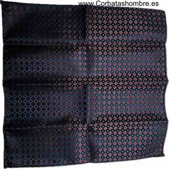 PAÑUELO DE TRAJE AZUL MARINO CON FLORECITAS GRANATES 