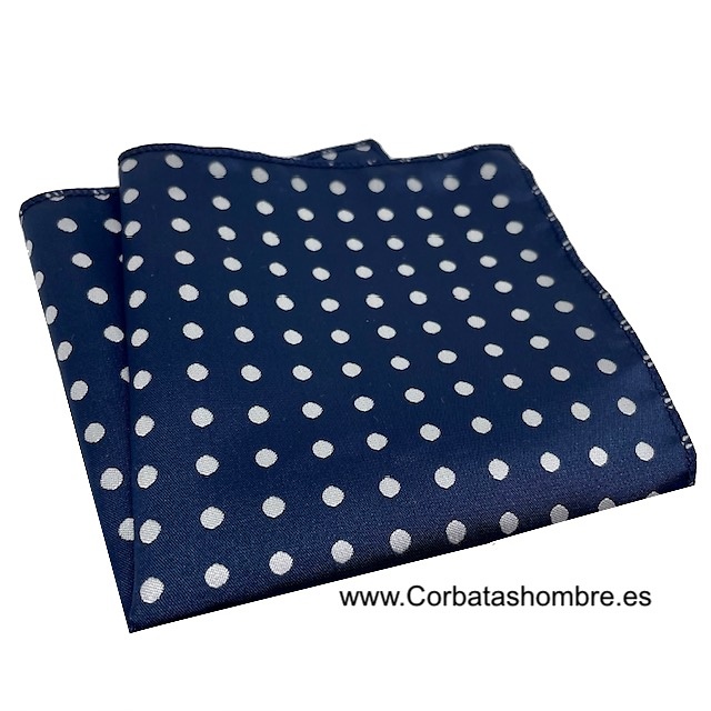 PAÑUELO LUNARES BLANCOS con FONDO AZUL MARINO PARA EL BOLSILLO DE LA CHAQUETA 