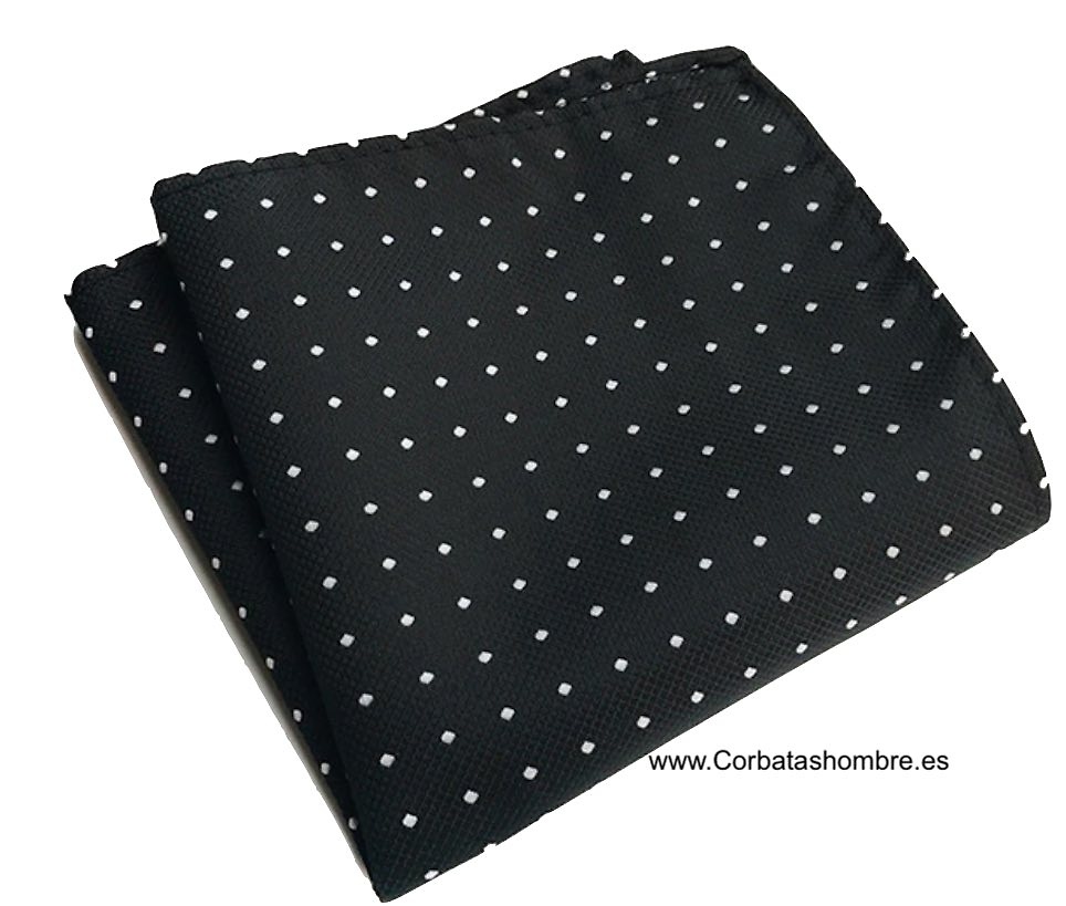 PAÑUELO NEGRO CON LUNARES BLANCOS PEQUEÑOS PARA BOLSILLO DE CHAQUETA 