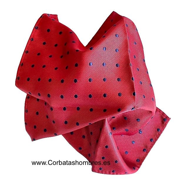 PAÑUELO ROJO INTENSO CON LUNARES AZUL MARINO MEDIANOS PARA BOLSILLO CHAQUETA DEL TRAJE 