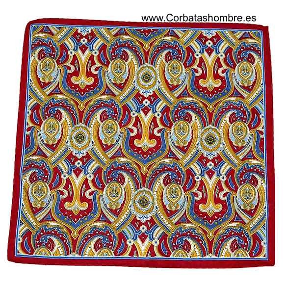 PAÑUELO ROJO Y DORADO BOLSILLO CHAQUETA CON CENEFA RENACENTISTA 