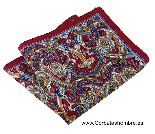 PAÑUELO ROJO Y DORADO BOLSILLO CHAQUETA CON CENEFA RENACENTISTA 