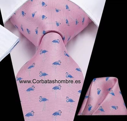 PAÑUELO ROSA CON FLAMENCOS AZULES PARA BOLSILLOS CHAQUETA 
