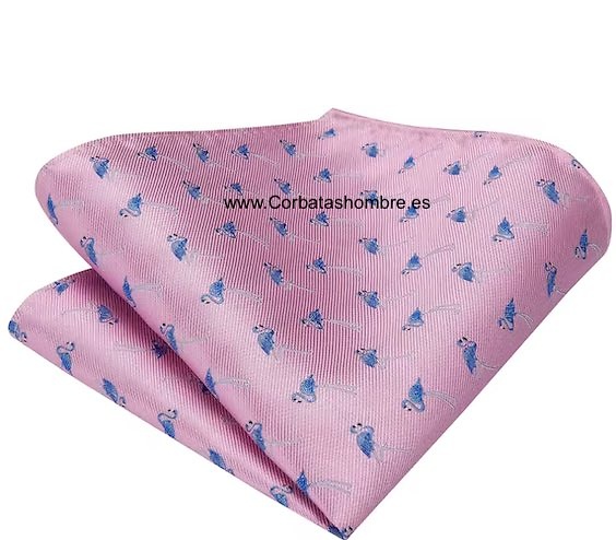 PAÑUELO ROSA CON FLAMENCOS AZULES PARA BOLSILLOS CHAQUETA 