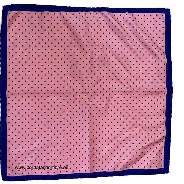 PAÑUELO ROSA CON LUNARES AZUL MARINO PARA BOLSILLO CHAQUETA 