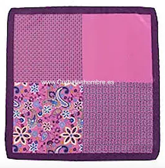 PAÑUELO ROSA DE MIX FLORES POR TAMAÑOS ENMARCADO EN MORADO 