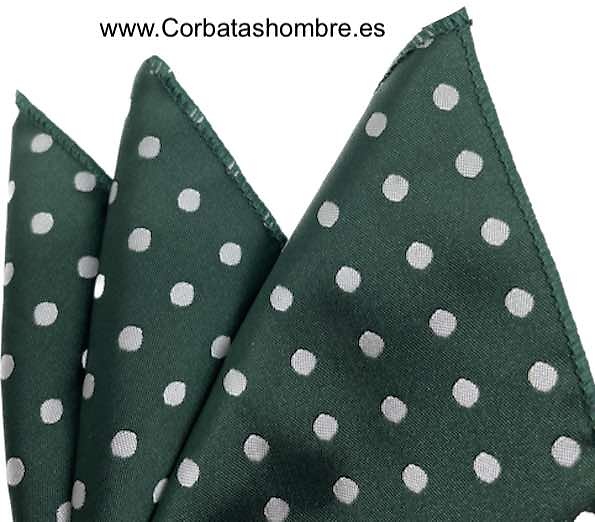 PAÑUELO VERDE OSCURO CON LUNARES BLANCOS DE BOLSILLO DE CHAQUETA 