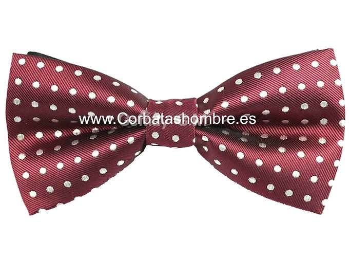 PAJARITA BURDEOS CON MULTI LUNARES BLANCOS PARA CAMISA DE VESTIR 