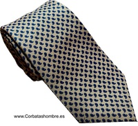 CORBATA AMARILLA CON PEQUEÑOS CACHEMIRES AZULES Y NEGROS