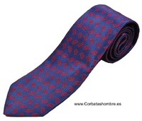 CORBATA AZUL CON CACHEMIRES ROJOS PEQUEÑOS