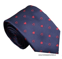 CORBATA AZUL CON CORAZONES ROJOS