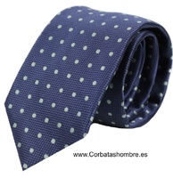 CORBATA AZUL CON LUNARES  VERDE MAR ELEGANTÍSIMA