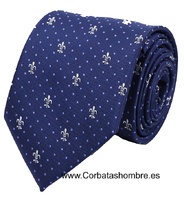 CORBATA  AZUL CON TOPOS AZULES Y FLORES DE LYS