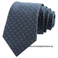 CORBATA AZUL MARINO CON CIRCULOS VERDES RAYADOS MUY ELEGANTE