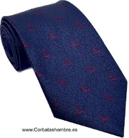 CORBATA AZUL MARINO CON DIBUJO  DE CIERVOS BURDEOS