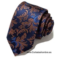 CORBATA AZUL MARINO CON HOJAS MARRÓN COBRE