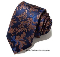 CORBATA AZUL MARINO CON HOJAS MARRÓN CORBRE