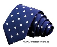 CORBATA AZUL MARINO CON LUNARES BLANCOS MEDIANOS 