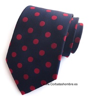 CORBATA AZUL MARINO CON LUNARES ROJOS GRANDES ELEGANTES