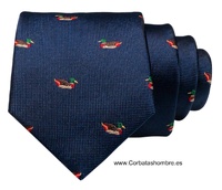 CORBATA AZUL MARINO CON PATOS DE COLORES