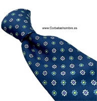 CORBATA AZUL MARINO DE FLORECILLAS DE COLORES PEQUEÑAS