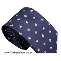 CORBATA AZUL MARINO DE PECECITOS ROSAS Y PLATEADOS 