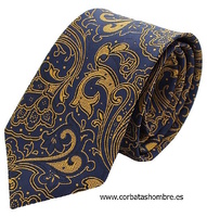 CORBATA AZUL MARINO Y DORADO ELEGANTE