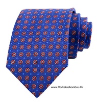 CORBATA AZUL MEDIO CON CIRCULOS ROJOS Y LUNARES AZULES