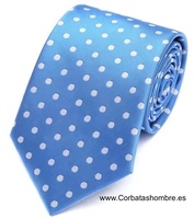 CORBATA AZUL PURISIMA DE LUNARES BLANCOS ELEGANTES