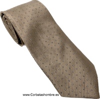 CORBATA BEIGE DORADO CON TOPOS CUADRADOS BLANCOS MUY  PEQUEÑOS